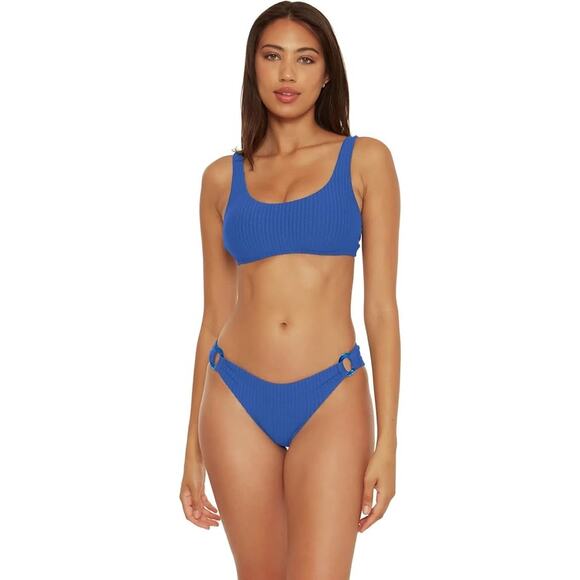 Becca Jocelyn Blue Ribbed O-Ring Two Piece Bikini Swimsuit Set Size Small - Picture 1 of 15